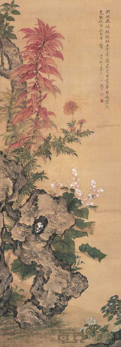 恽寿平 壬戌（1682年）作 花卉 立轴 137×47cm